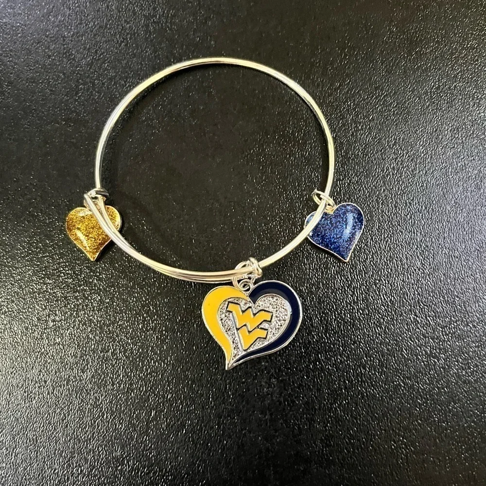 Handmade Adjustable Silver Bracelet sparkling blue gold heart WVU Virginia Charm - Picture 3 of 5